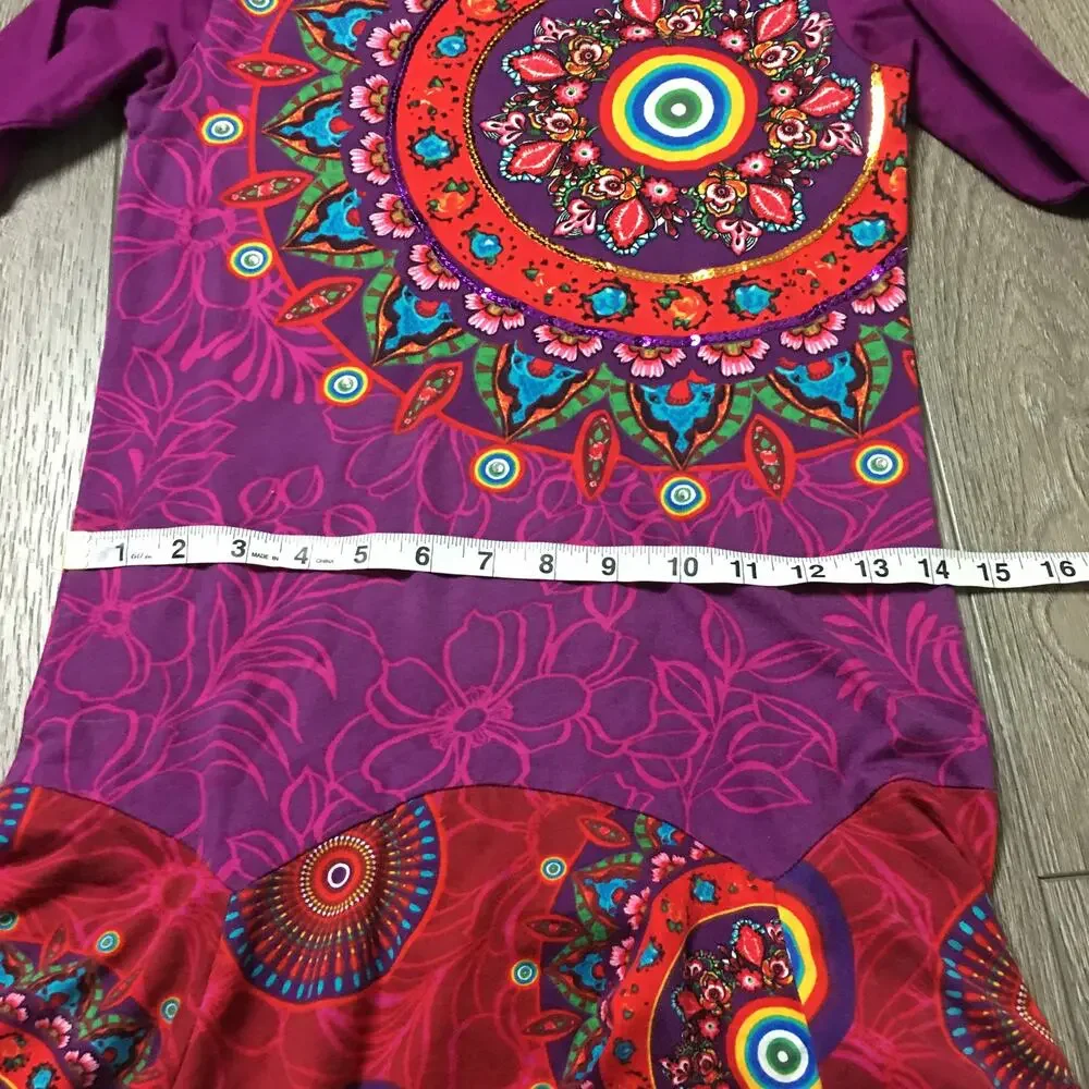Desigual Multicolor Dress Purple Red Size 13/14 100% cotton